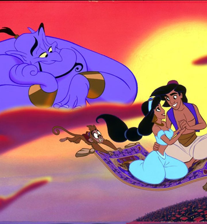 aladdin si iasomie pe filmul lor de familie cu covorul magic
