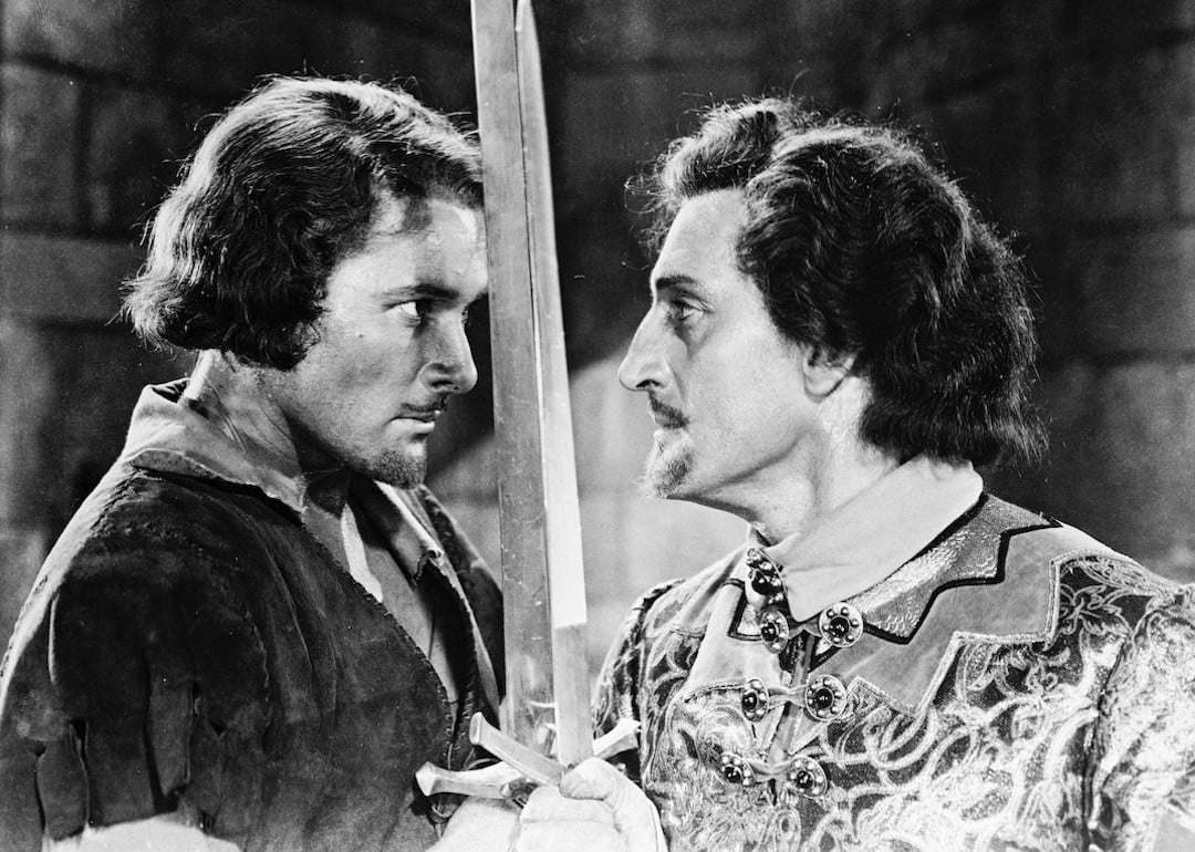 Errol Flynn si Basil Rathborne in „Aventurile lui Robin Hood”.